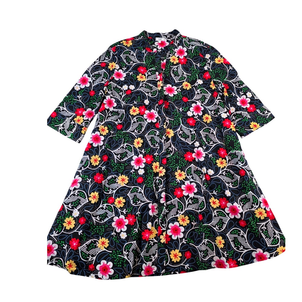 Zuri Dress Floral 100% Cotton Button Front A-Line Shirt Dress w/ Pockets sz 1X
